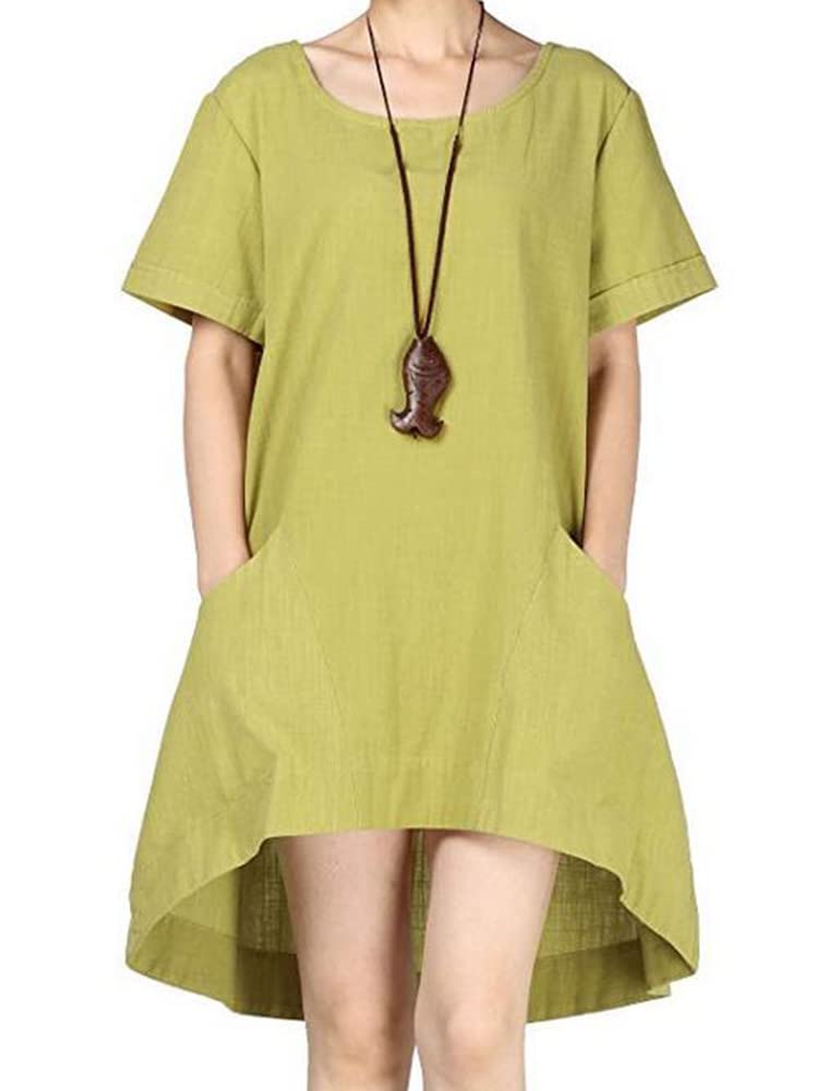 Minibee Women's Cotton Linen Short Sleeve Tunic/Top Tees (XXL, Chartreuse) - Image 1
